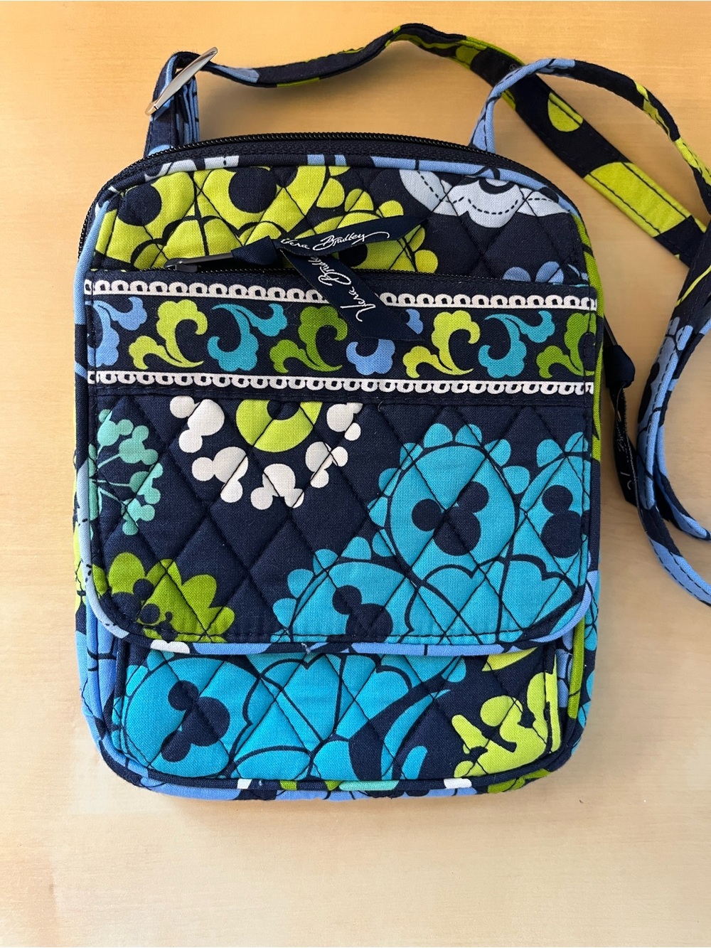 Vera Bradley Disney Hidden Mickey Navy Teal Lime Quilted Floral Crossbody
